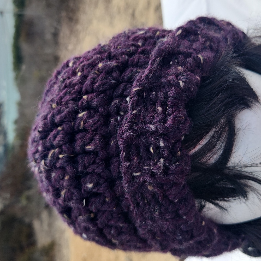 Handmade Crochet Large Chunky Yarn Purple Beanie Warm Cozy Winter Hat
